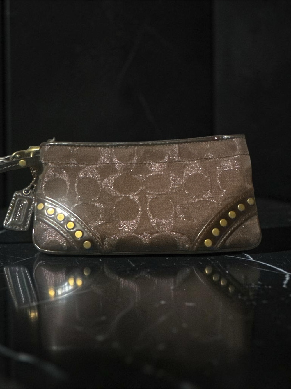 Coach Metallic Brown Signature Studded Wristlet